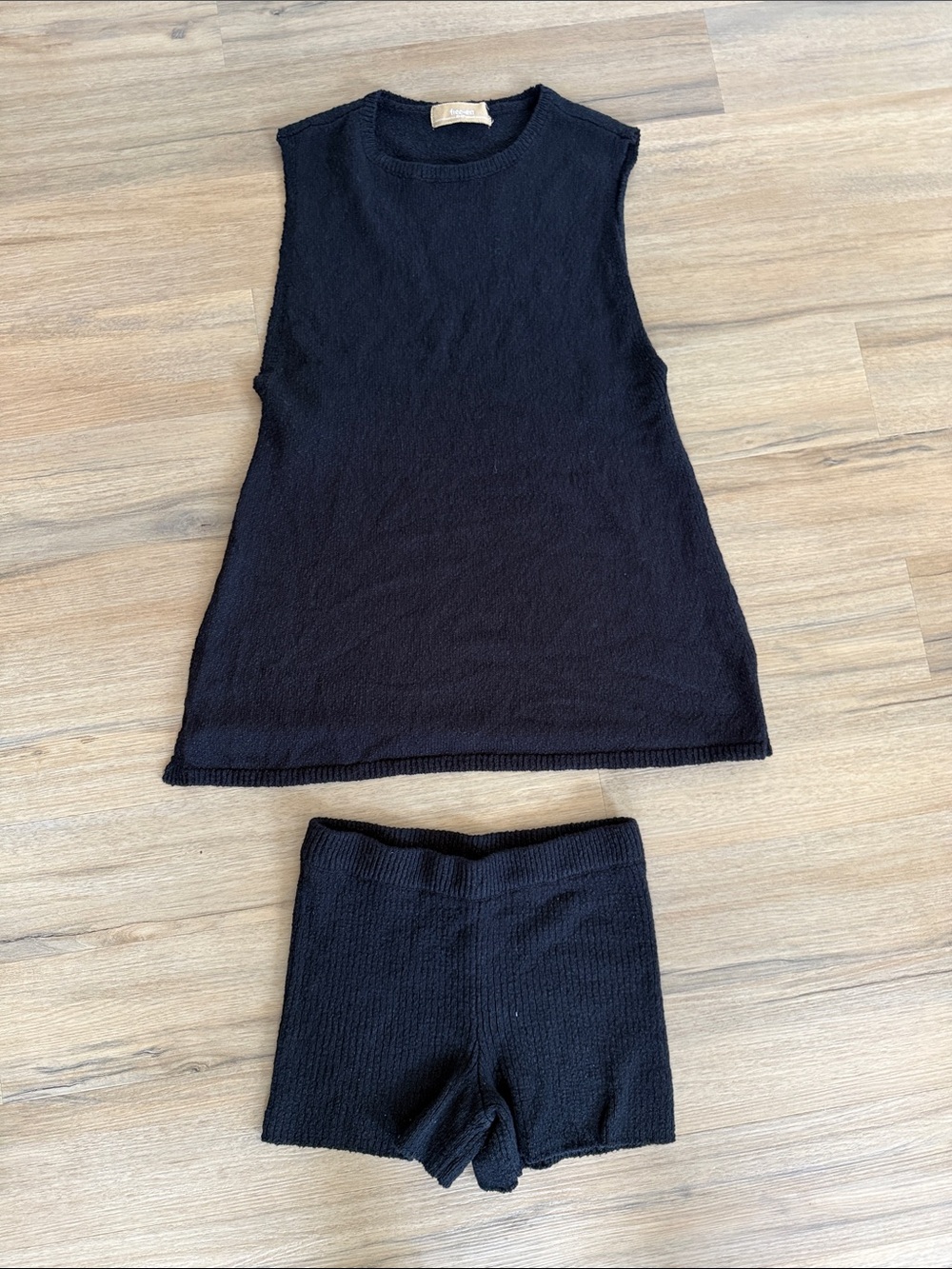 Free People Black Knit Tank Top and Shorts Set